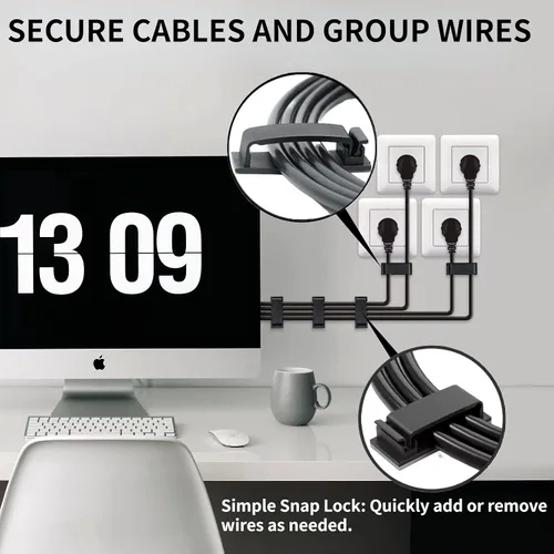 Vista 2 de Clips para cables, 50 unidades, clips autoadhesivos para organizar cables, organizador de cables, soportes para cables para electrodomésticos, PC