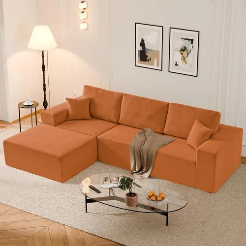 Vista 11 de Sofá modular deshuesado en forma de L de 108 pulgadas, sofá modular con otomana móvil, sofás de pana para sala de estar, sin montaje, se envía