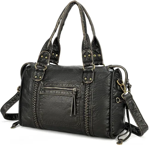 Vista 6 de Bolso de mano y bolso de mano para mujer, de piel sintética, con cremallera, bandolera