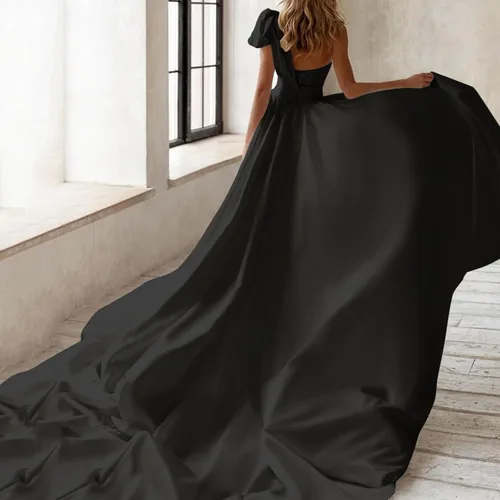 Vista 6 de Vestidos Fiesta Noche Tren Sirena Manga Larga para Mujer, ropa banquete un hombro y lentejuelas, Vestidos brillantes