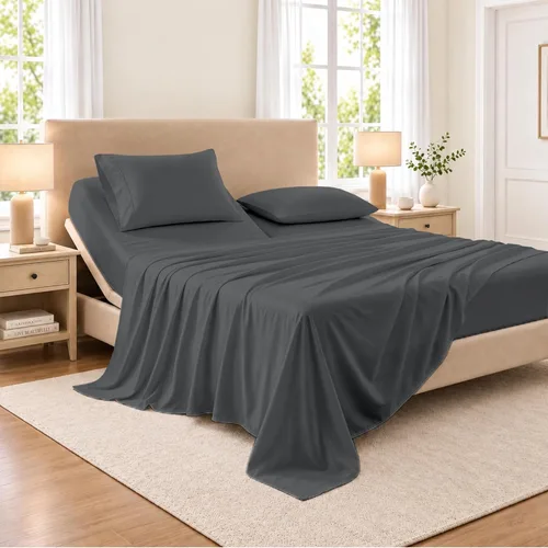 Vista 16 de SGI bedding Sábana Queen de 28 pulgadas con cabecera flexible y parte superior dividida, 100% algodón egipcio - 600 número de hilos, sábanas de 01