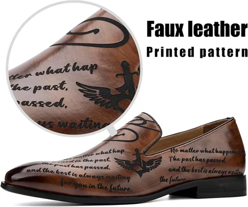 Vista 2 de JITAI Zapatos para hombre mocasines casuales de cuero y gamuza para hombre, cómodos tacones bajos, zapatos de vestir sin cordones para bodas