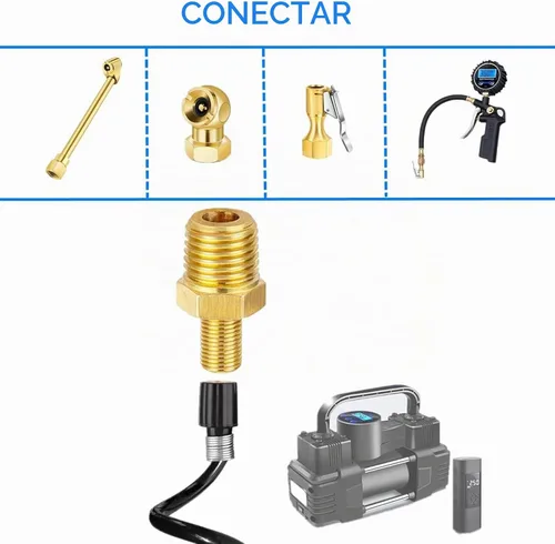 Vista 5 de Adaptador de inflador de aire de latón de 1/4 NPT (M) a válvula Schrader estándar (M), válvula de tanque, conector de inflador de neumáticos