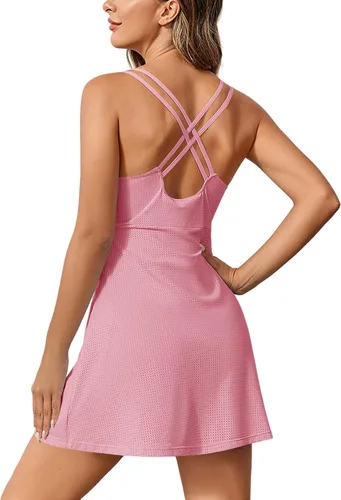 Vista 3 de Aurgelmir Vestidos de tenis sin mangas para mujer, pantalones cortos incorporados, para entrenamiento al aire libre, vestidos de golf atléticos