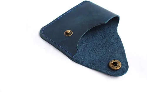 Vista 9 de Tarjetero de cuero hecho a mano con cierre a presión, billetera minimalista ultrafina con bolsillo frontal, funda simple de cuero genuino cosida a