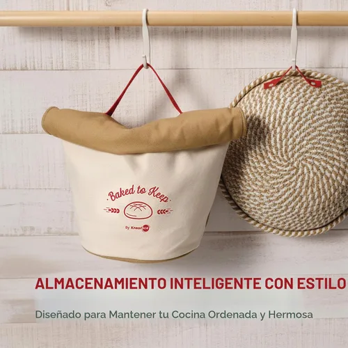 Vista 7 de KNEADACE Bolsas de Pan Reutilizables para Pan Casero - Elegante Almacenamiento de Pan de Masa Madre con Diseño de Tapa Enrollable, 100% Algodón