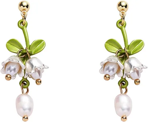 Vista 6 de Caiyao Lily of The Valley - Juego de collar de hojas de rosa y aretes colgantes para mujeres, mamá, amiga, madre, vintage, cadena de borla, collar