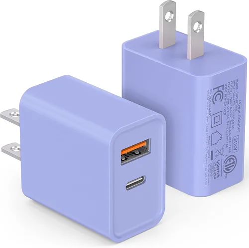 Vista 9 de [Paquete de 2] Adaptador de doble puerto de carga rápida USB C de 20 W Blanco