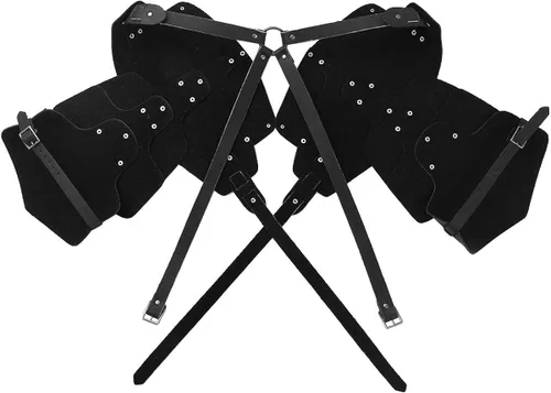 Vista 5 de dPois Armaduras de hombro para hombre, steampunk de piel sintética, arnés de pecho para cuerpo, cinturón de caballeros guerreros, disfraz de cosplay