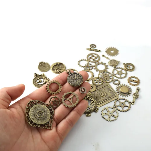Vista 3 de Reloj de metal antiguo Steampunk con engranajes de mezcla de engranajes, engranajes, engranajes, multiestilo, con colgante de rueda, relojes