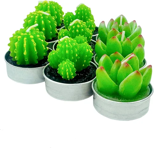 Vista 4 de 9 velas de té de cactus sin perfume con multicolor, velas de té de parafina, mini velas de mesa para el hogar, bodas, cumpleaños, velas decorativas