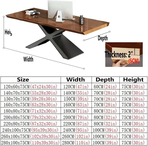 Vista 3 de Escritorio moderno de madera maciza para computadora de oficina, 2.0 in de grosor, mesa de estudio, mesa de estudio, soporte de metal robusto