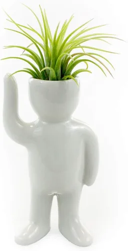 Vista 9 de NW Wholesaler Maceta de cerámica blanca con forma de persona feliz de 3.25 pulgadas con planta de aire Tillandsia viva, plantas de aire