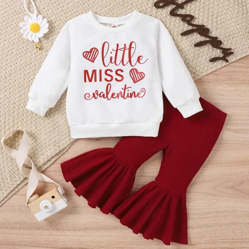 Vista 3 de Toddler Girls Valentine's Day Long Sleeve Letter T Shirt Pullover Tops Bell Bottoms Pants Kids Girl Outfits Teens