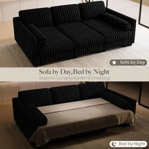 Vista 3 de Belffin Sofá cama seccional de pana de felpa con asiento ancho y profundo, modulares de nube seccionales para sala de estar. Sofá negro