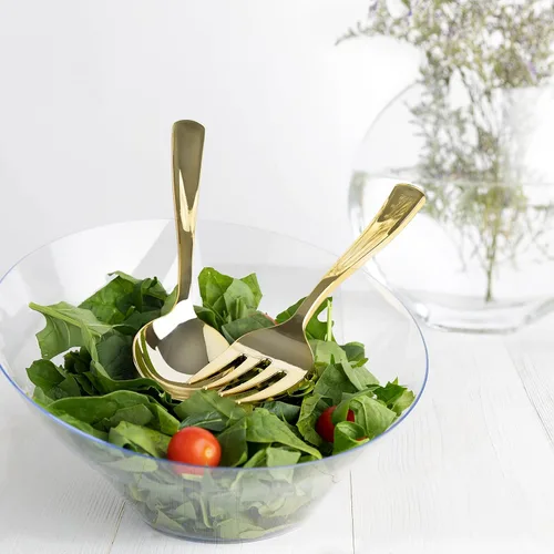 Vista 3 de Plasticpro Utensilios desechables de plástico dorado para servir, 6 tenedores y 6 cucharas, utensilios de servicio duraderos y resistentes