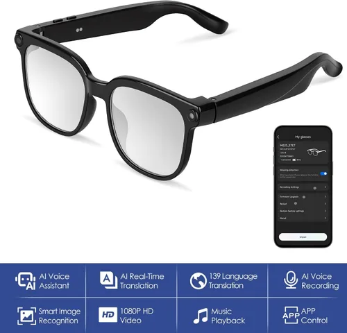 Vista 2 de Lentes inteligentes AI inalámbricos AI Chat con cámara 139 idiomas traducción en tiempo real Audio 8MP HD1080P Asistente de voz Reconocimiento