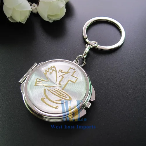 Vista 4 de 12 llaveros de espejo compacto para bautizo recuerdos, maquillaje de Espíritu Santo Compacto/Primera Comunión/Oro Plata/Recuerdos para Comunión