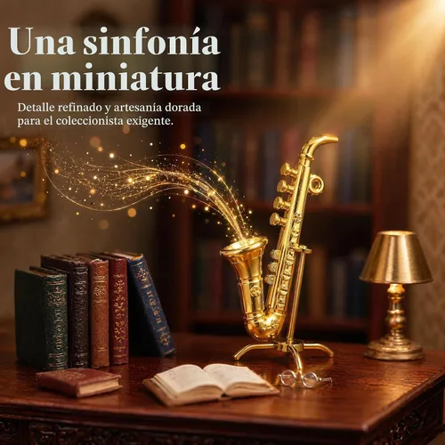 Vista 2 de Toyvian Modelo de saxofón en miniatura, decoración dorada de latón a escala