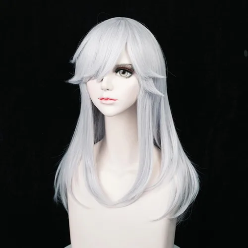 Vista 4 de LABEAUTÉ Max Beauty Anime - Pelucas de cosplay de varios personajes para Genshin Impact + gorra gratis (blanco-sr)