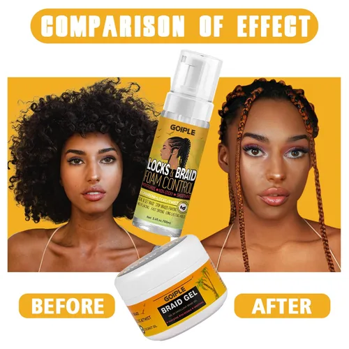 Vista 4 de Gel de Trenzado de Agarre Fuerte Extra Fuerte y Domador de Bordes - Domina el Encrespamiento, Mousse Suavizante para Twists, Locs, Trenzas, Cornrows