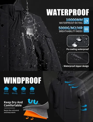 Vista 3 de Pioneer Camp Abrigo de invierno para hombre, impermeable, con forro polar, chaqueta de invierno cálida con 9 bolsillos, aislada, resistente al