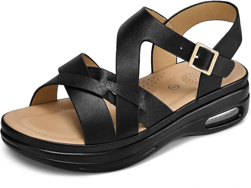 Vista 9 de mysoft Sandalias de senderismo para mujer, cómodas, con soporte acolchado de aire, correa de tobillo, sandalias de vestir