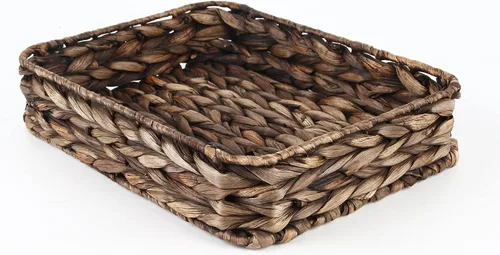 Vista 12 de Bandeja de servir tejida de jacinto de agua rectangular Bandejas de almacenamiento de mimbre tejidas a mano para café/desayuno/postre/fruta/pan
