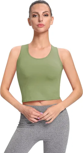 Vista 2 de Femdouce Camisetas sin mangas para mujer, camisetas sin mangas para entrenamiento, espalda cruzada, deportivas, camisetas básicas para correr