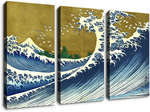 Vista 14 de Denozer - Lienzo decorativo para pared de 3 piezas - La reproducción de pintura al óleo de Ukiyoe Giclée, impresiones en lienzo estiradas