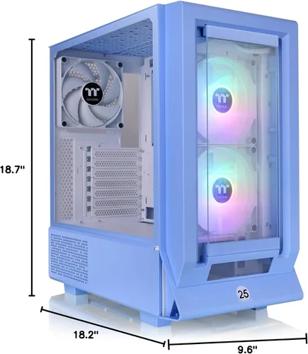 Vista 10 de Thermaltake Ceres 350 MX/Hydrangea Blue/Mid Tower/CT140 ARGB Fan*2/CT140 Fan*1/Panel frontal Mesh & TG/Conector oculto MB/CA-1Z3-00MFWN-00 Azul