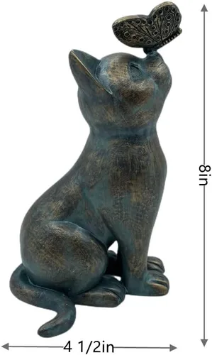 Vista 2 de XZJMY Estatuas de decoración de jardín, figuras de gato con mariposa, espantapájaros de 8 pulgadas para interiores y exteriores, hogar u oficina