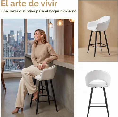 Vista 5 de DUOMAY - Juego de 2 taburetes giratorios de 27 pulgadas, color blanco crema