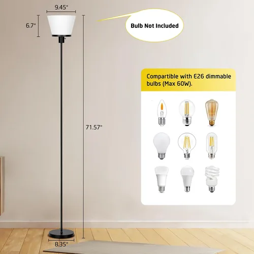 Vista 4 de Lámpara de Pie LED Lámpara de Pie Alta, Lámparas de Pie Modernas Negras Tipo Antorcha para Dormitorio Sala de Estar Oficina, Lámpara de Pie Negro