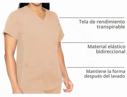 Vista 4 de Med Couture Touch - Camisa médica con cuello en V para mujer Sorbete de albaricoque