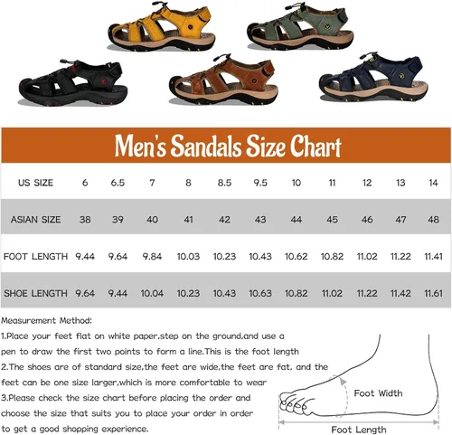 Vista 2 de Mens Sport Sandals Hiking Closed Toe Leather Water Shoes Lightweight Trail Walking Casual Sandals Outdoor