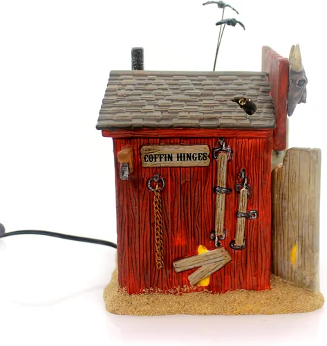 Vista 2 de Department 56 Edificio iluminado original de Snow Village Halloween Hackmann's Blacksmith Shop