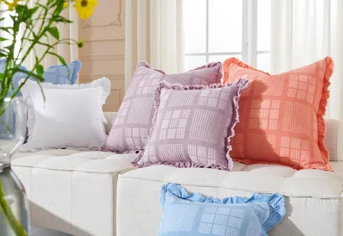 Vista 6 de Juego de 2 fundas de almohada de algodón con diseño de gofre de 24 x 24 pulgadas, fundas decorativas cuadradas europeas decorativas para sofá