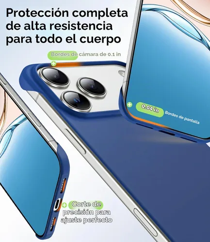 Vista 6 de GRECAZO - Funda magnética delgada sin marco para iPhone 17 Pro Max, color azul