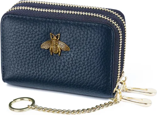 Vista 24 de imeetu Soporte para tarjetas de crédito RFID, cartera pequeña de cuero con cremallera para mujer