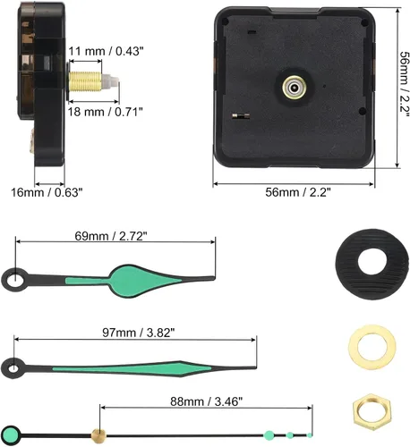 Vista 2 de PATIKIL Mecanismo de reloj de repuesto, 1 juego de mecanismo de reloj de cuarzo, funciona con pilas, eje largo, reloj de pared, kit de movimiento