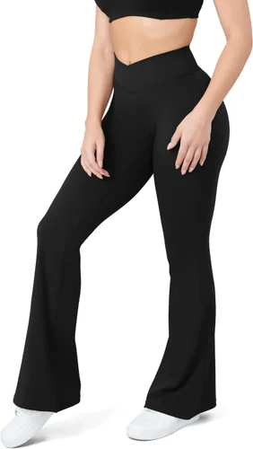 Vista 4 de HEGALY Pantalones de yoga acampanados para mujer, leggings cruzados, suaves, de cintura alta, pantalones casuales de entrenamiento con corte de bota