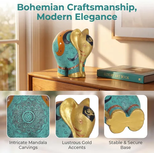 Vista 2 de Estatua de elefante hecha a mano de resina – Escultura de decoración del hogar de 5.5 pulgadas de alto para estantería, oficina, escritorio, regalo