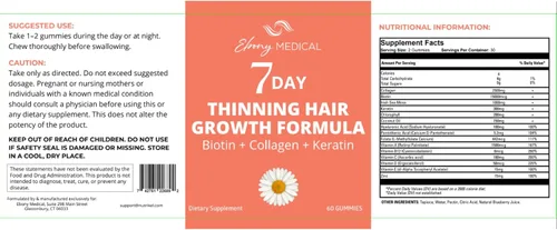 Vista 9 de Ebony Medical - Gomitas de fórmula de crecimiento del cabello adelgazante de 7 días, biotina, colágeno, queratina, musgo marino irlandés y vitaminas