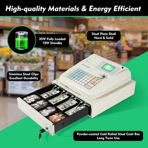 Vista 9 de Sistema POS 48 llaves caja registradora para pequeñas empresas, minoristas, supermercados, 8 pantalla LED digital caja registradora electrónica