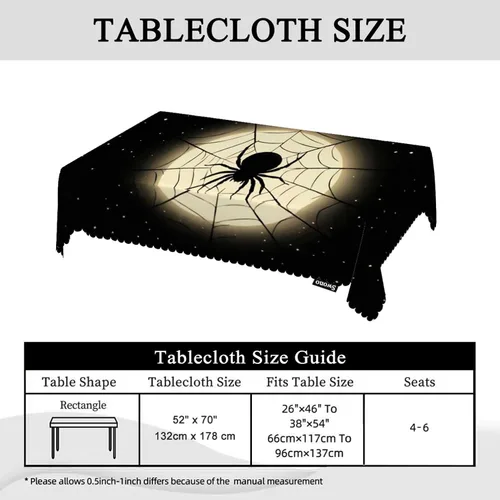 Vista 5 de Swono Mantel rectangular de Halloween de 52 x 70 pulgadas, diseño de araña negra de terror en telaraña, luna, resistente para mesas rectangulares