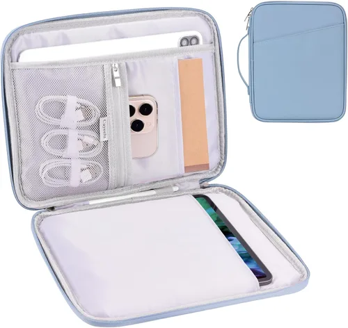 Vista 8 de Funda acolchada para tablet de 8 a 9 pulgadas, bolsa de viaje acolchada para Galaxy Tab A9 8.7/Tab A 8.4/Fire HD 8, estilo cartera con bolsillo