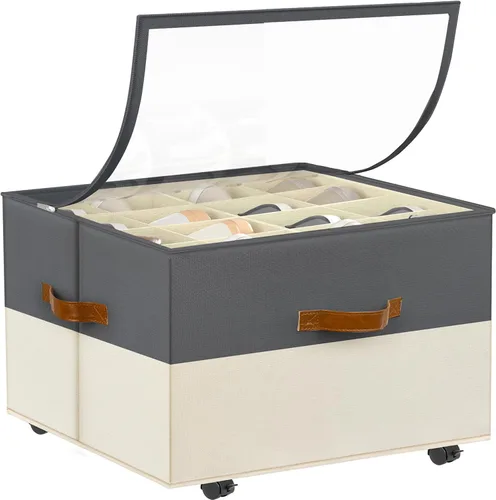 Vista 10 de Foyego Organizador de zapatos para armario, organizador de zapatos con ruedas y divisores ajustables, caja de almacenamiento de zapatos apilable