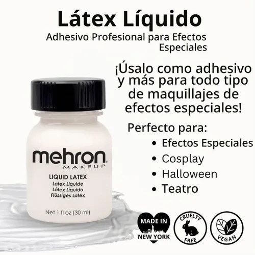 Vista 3 de Mehron - Látex líquido para maquillaje Maquillaje de efectos especiales Halloween Pegamento de látex para piel Pegamento para prótesis 1 fl