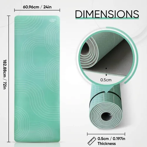 Vista 3 de Tapete de yoga TPE (2.835 x 0.945 x 0.197 in) – Tapete de entrenamiento antideslizante de color crucero con líneas de alineación para mujeres